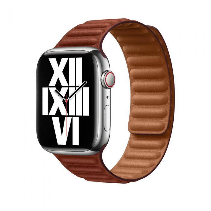 Curea pentru Apple Watch 45mm, Leather Link, S/M, Umber