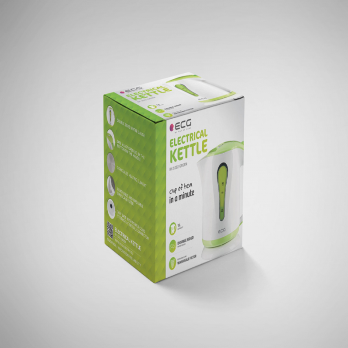Cana electrica fierbator ECG RK 1022 verde, 1 L, 1100 W, plastic de calitate BPA FREE