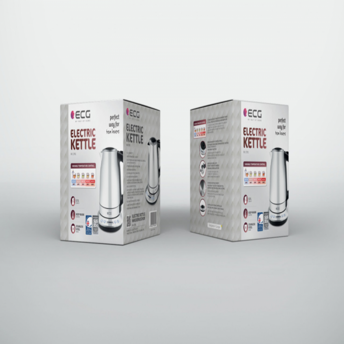 Cana electrica fierbator ECG RK 1791, 1.7L, 2200 W, otel inoxidabil, 5 setari de temperatura