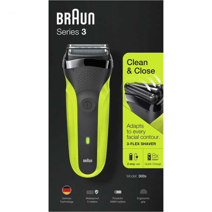 report Enhance Ooze Aparat de ras Braun 300 Green 3-Flex, Acumulator, Cap barbierit cu 3 lame,  Umed/Uscat,