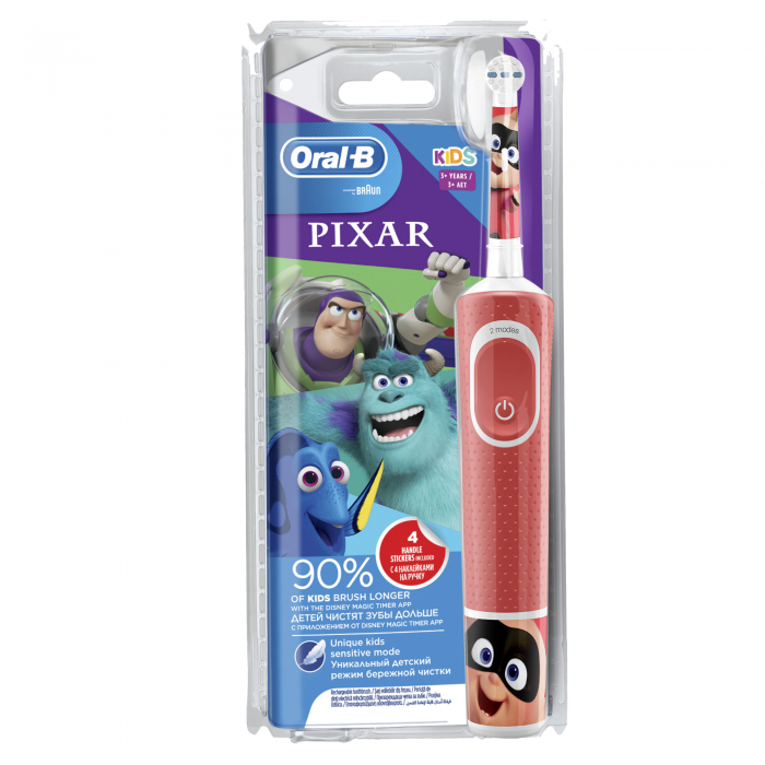 Periuta de dinti electrica pentru copii Oral-B D100 Vitality Pixar, 7600 oscilatii, 2 programe, 1 capat, Rosu