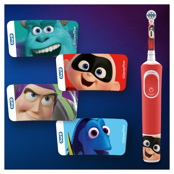 Periuta de dinti electrica pentru copii Oral-B D100 Vitality Pixar, 7600 oscilatii, 2 programe, 1 capat, Rosu