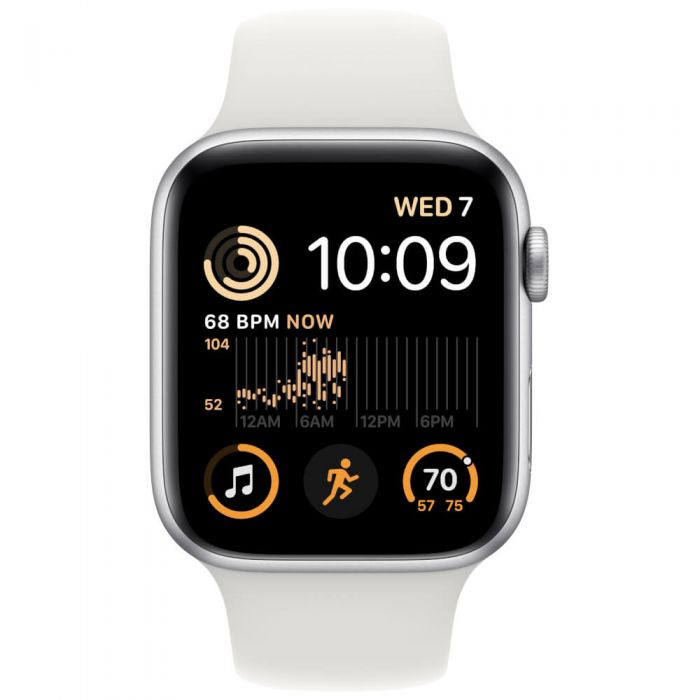 Apple Watch SE2, GPS, 44mm, Silver Aluminium Case, White Sport Band
