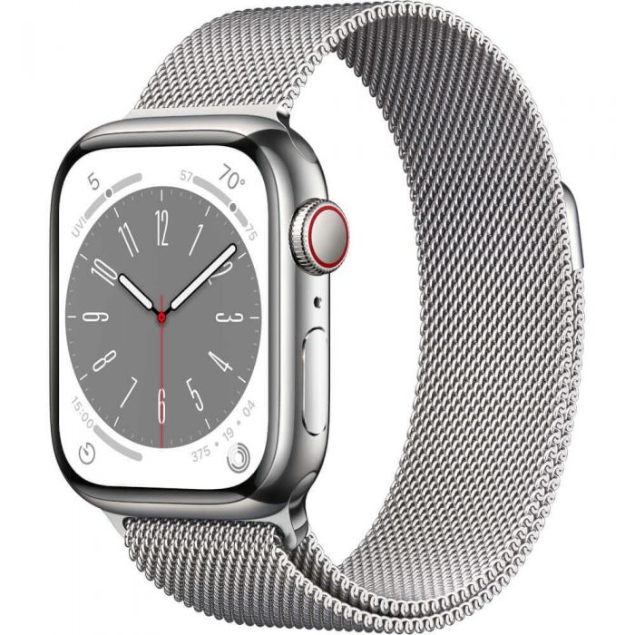 Apple Watch Series 8 GPS + Cellular, 41mm, Silver Stainless Steel Case, Silver Milanese Loop