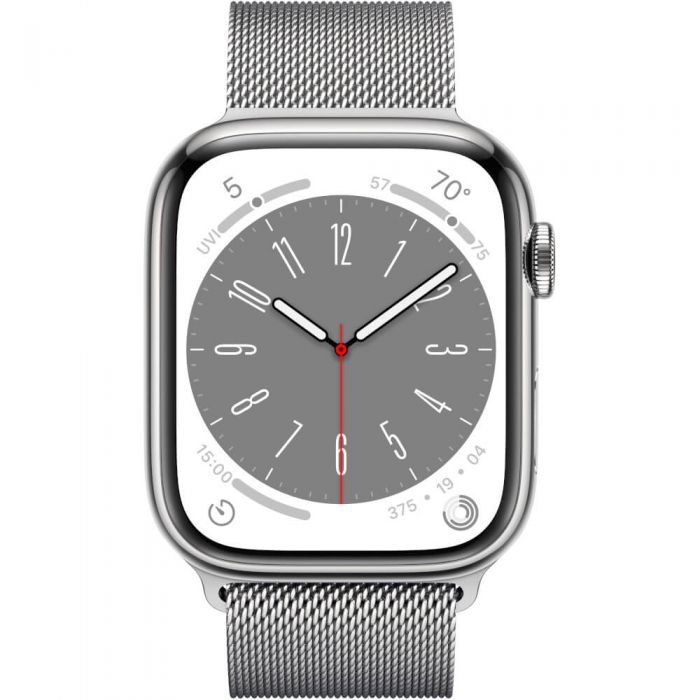 Apple Watch Series 8 GPS + Cellular, 45mm, Silver Stainless Steel Case, Silver Milanese Loop