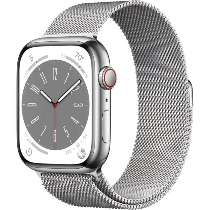 Apple Watch Series 8 GPS + Cellular, 45mm, Silver Stainless Steel Case, Silver Milanese Loop