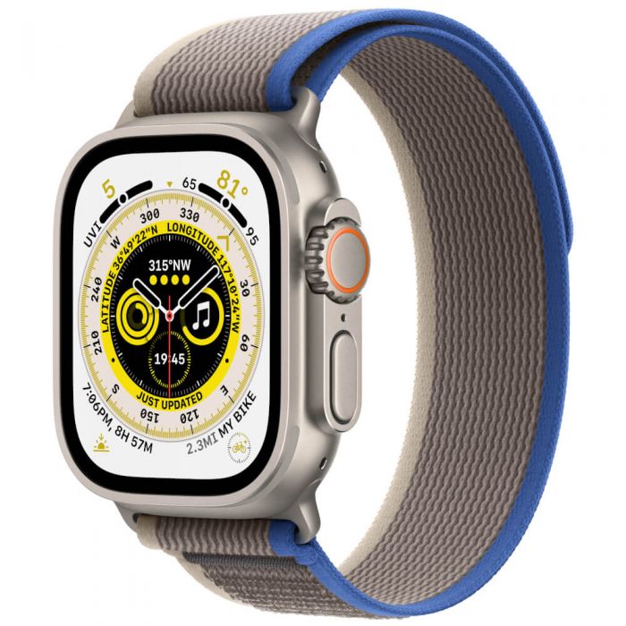 Apple Watch Ultra, GPS, Cellular, 49mm, Titanium Case, Blue/Gray Trail Loop, S/M