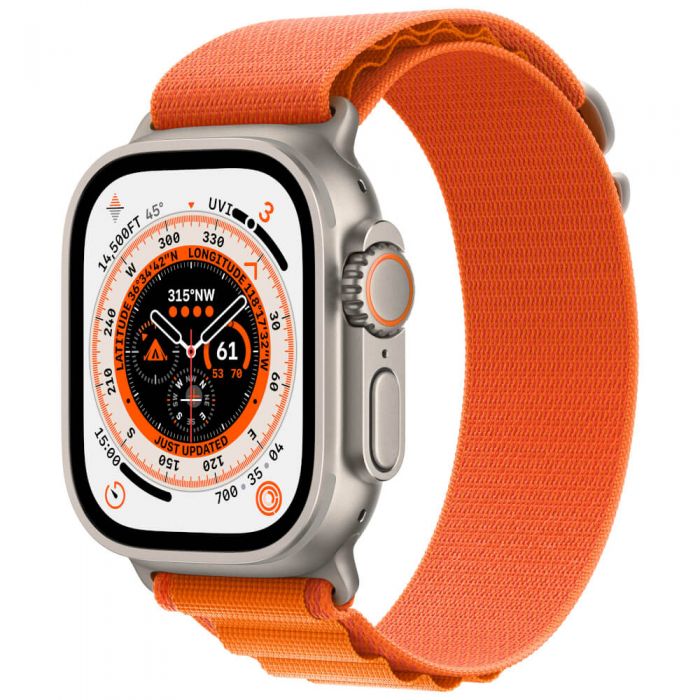 Apple Watch Ultra, GPS, Cellular, 49mm, Titanium Case, Orange Alpine Loop, Medium