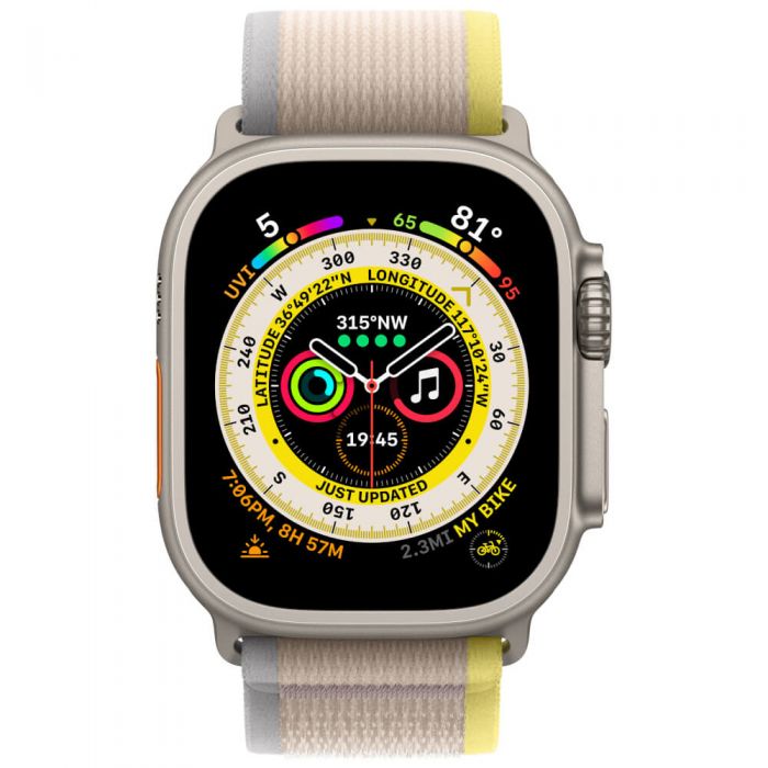 Apple Watch Ultra, GPS, Cellular, 49mm, Titanium Case, Yellow/Beige Trail Loop, S/M