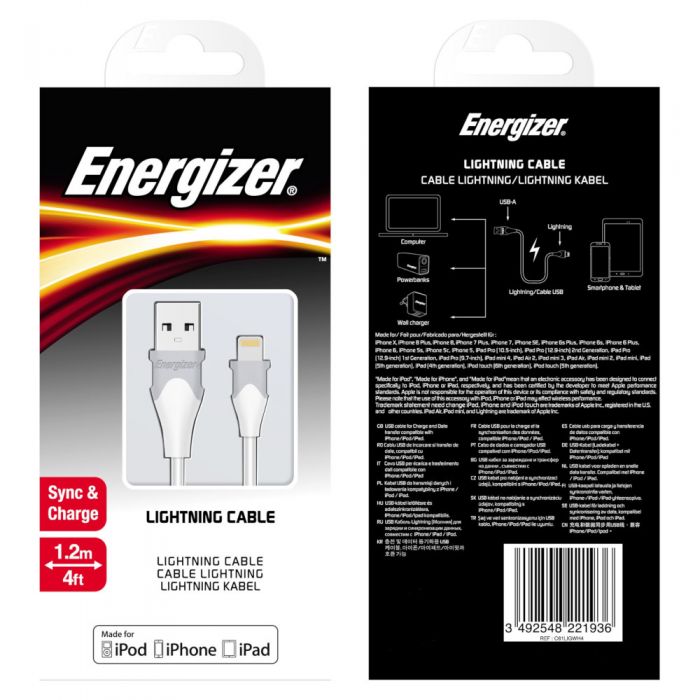 Cablu de date Energizer Bicolor, Lightning, 1.2m