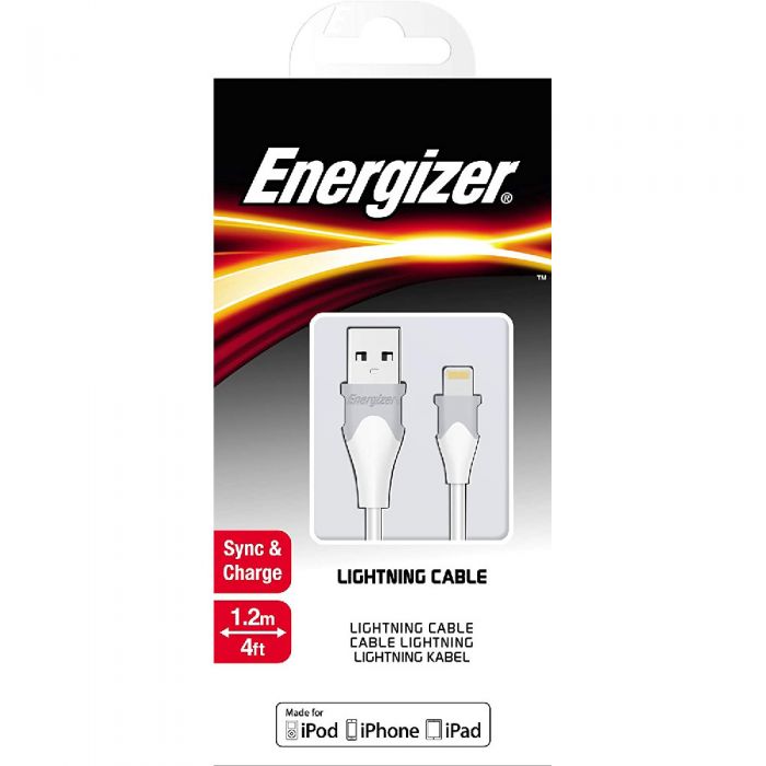 Cablu de date Energizer BiColor, Lightning, 1.2 m, Alb