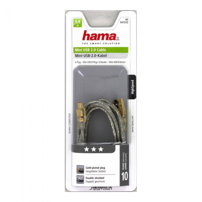 Cablu de date Hama 41533 Mini USB, dublu ecranat, Transparent