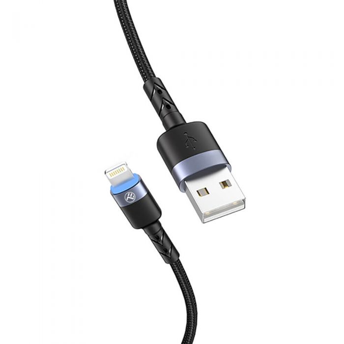 Cablu de date Tellur cu LED, Compatibil cu Iphone, 2m, Negru
