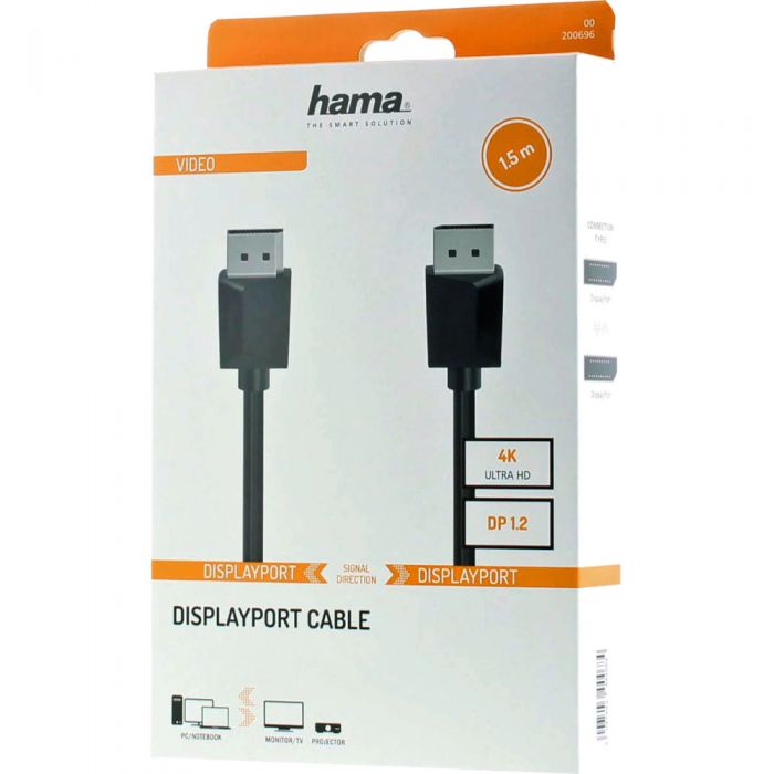 Cablu DisplayPort 1.2 Hama 200696, 1.5m, Negru
