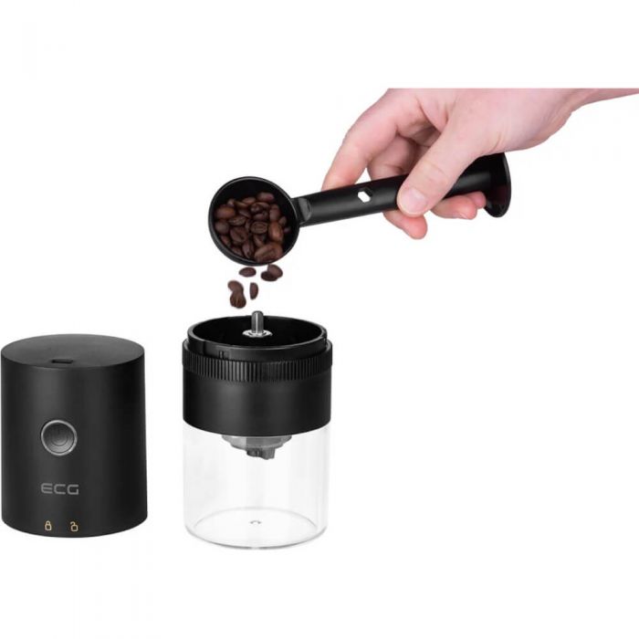 Rasnita de cafea portabila ECG KM 150 Minimo, Incarcare USB, 3.7 V, 13 W, 30 g, Negru