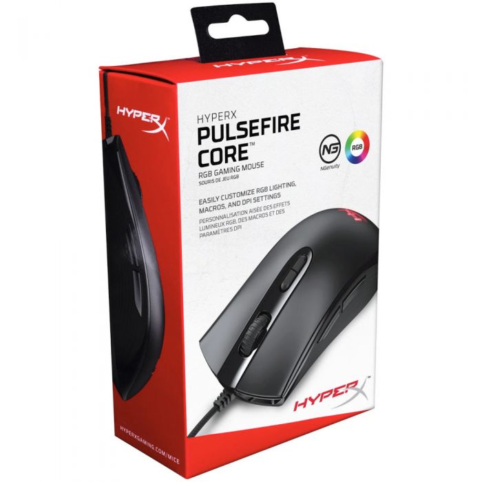 Mouse gaming HyperX Pulsefire Core, 7 butoane, Iluminare RGB, 6200 DPI, USB, Negru