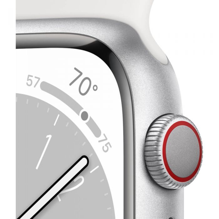 Apple Watch Series 8 GPS + Cellular, 45mm, Silver Aluminium Case, White Sport Band