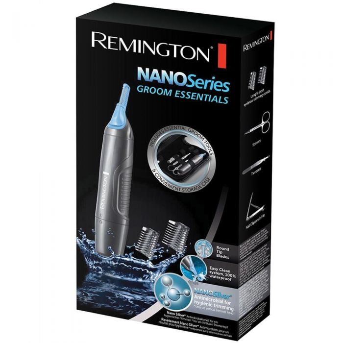 Trimmer pentru nas si urechi Remington Nano Series NE3455, Baterii, Trusa manichiura, Negru