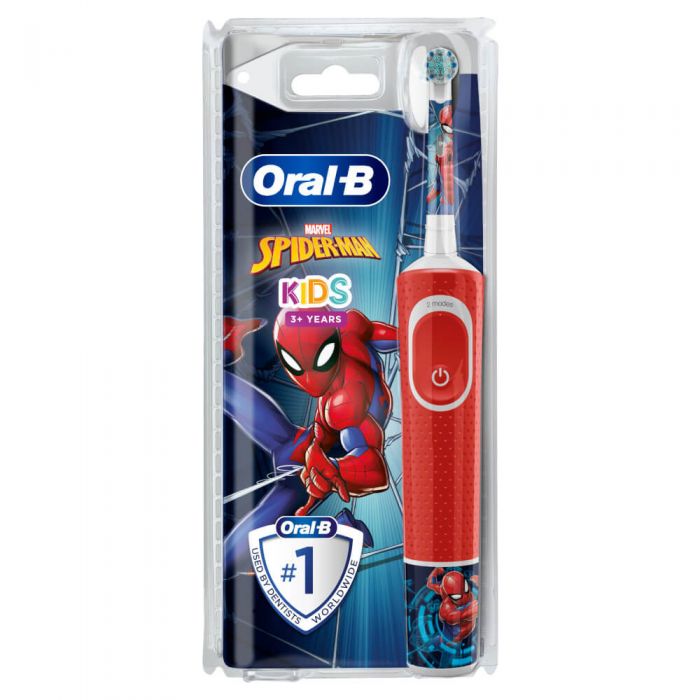 Periuta de dinti electrica Oral-B Vitality Spiderman 80365841 pentru copii, Curatare 2D, 2 programe, 1 capat, 4 stickere incluse, Rosu