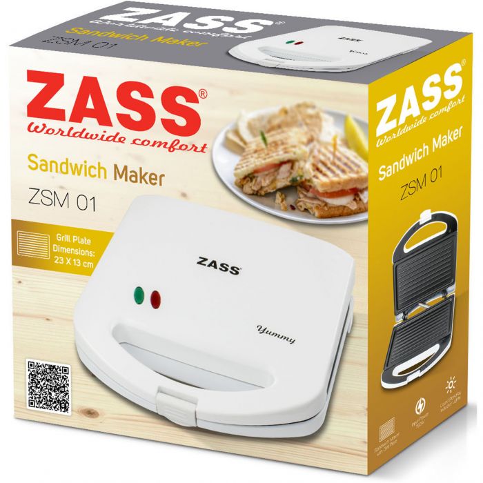 Sandwich-maker Zass ZSM 01, 750 W, Alb