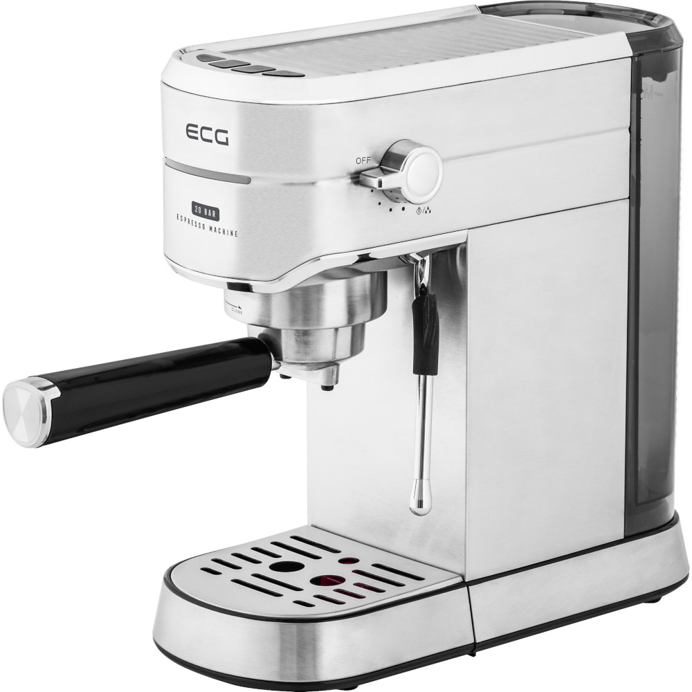 Espressor manual ECG ESP 20501, 1450 W, 1.25 L, 20 bar, Compatibil Nespresso, Dispozitiv spumare, Argintiu