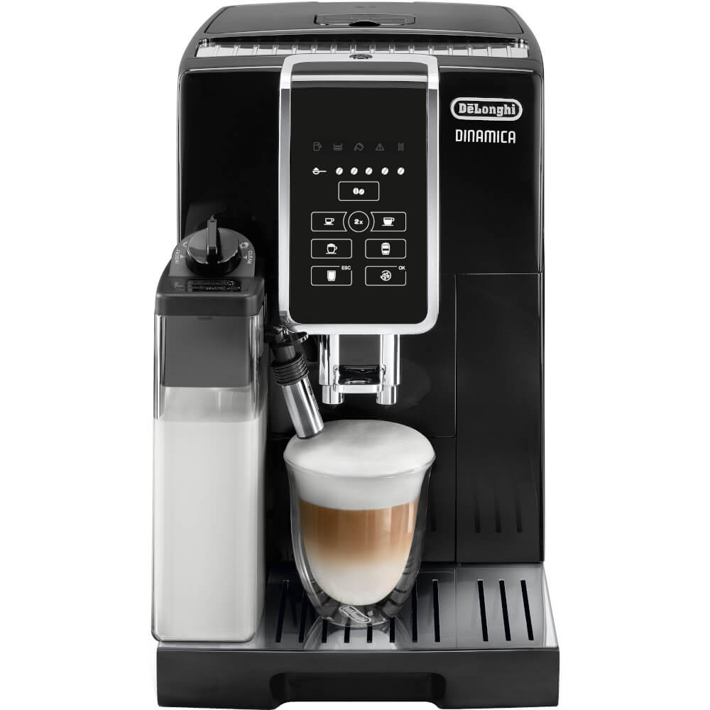 Espressor automat DeLonghi Dinamica ECAM 350.50.B, 1450 W, 1.8 L, 15 bar, Carafa pentru lapte, Sistem LatteCrema, 13 trepte de macinare, Negru