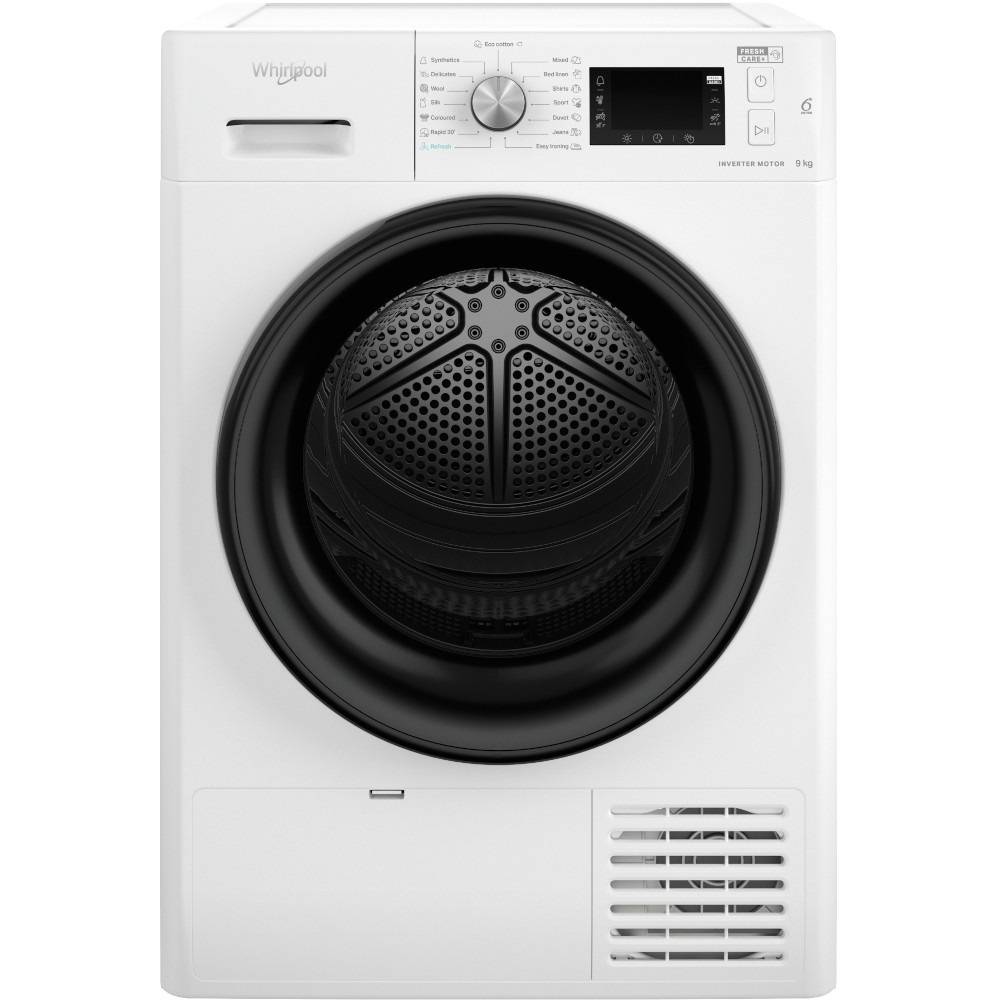 Uscator de rufe Whirlpool FFTM229X3BEE, Pompa de caldura, 9 kg, FreshCare+, Easy Cleaning, Motor invertor, Silentios, Tehnologia al 6-lea Simt, Clasa A+++