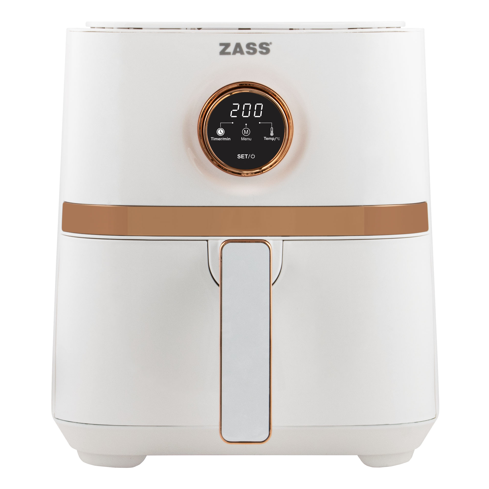 Friteuza cu aer cald Zass ZAF 02, 1450 W, 5 l, Afisaj digital, Temperatura ajustabila, Alb