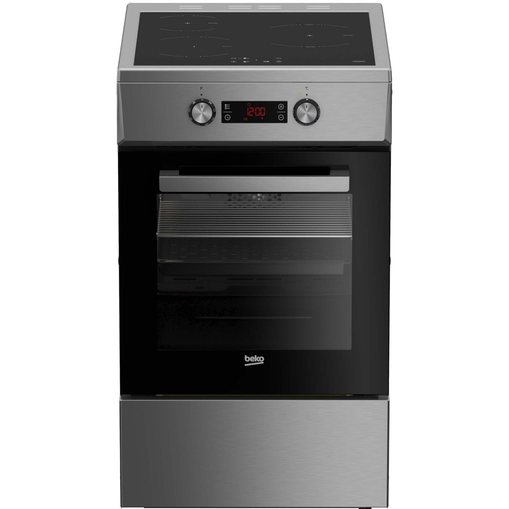 Aragaz electric Beko FSM58301XCDT, Plita inductie, Grill, 3 zone de gatit, Autocuratare catalitica, 8 functii gatire, 3D Cooking, Booster, SteamShine, Argintiu, Clasa A