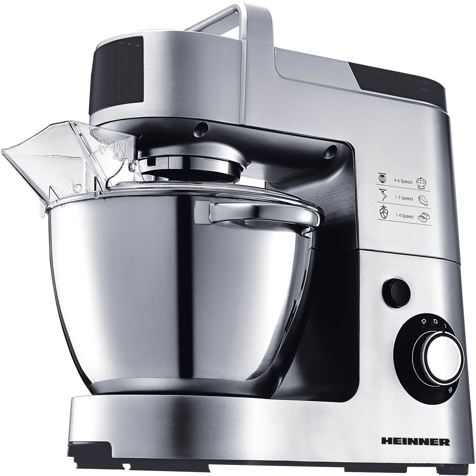 Mixer cu bol Heinner HPM-1500XMC, 1500 W, 6 viteze, Inox