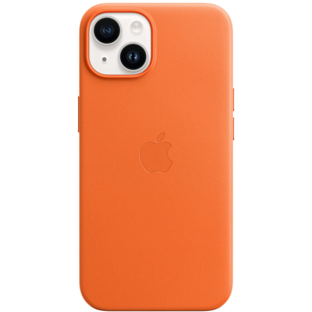 Husa de protectie Apple Leather Case with MagSafe pentru iPhone 14, Orange