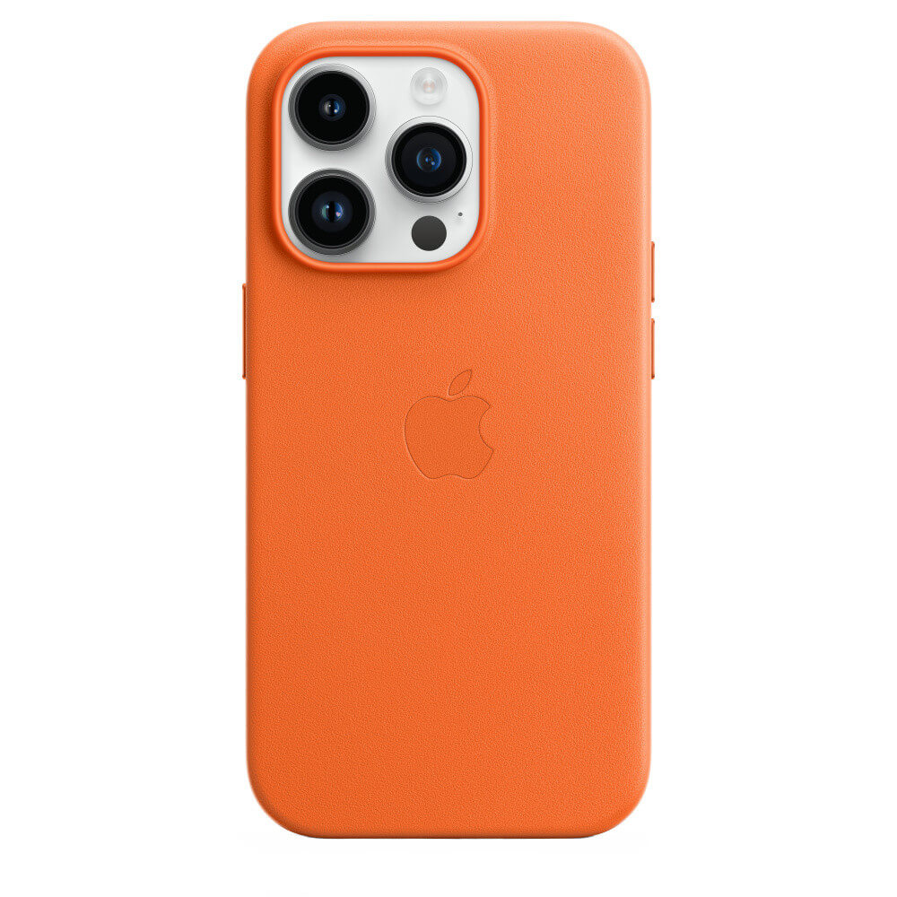 Husa de protectie Apple Leather Case with MagSafe pentru iPhone 14 Pro, Orange