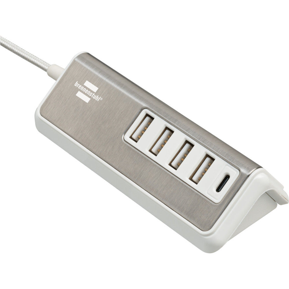 Incarcator USB Brennenstuhl 214239, 4 x USB A, 1 x USB C, 1.5m, Argintiu
