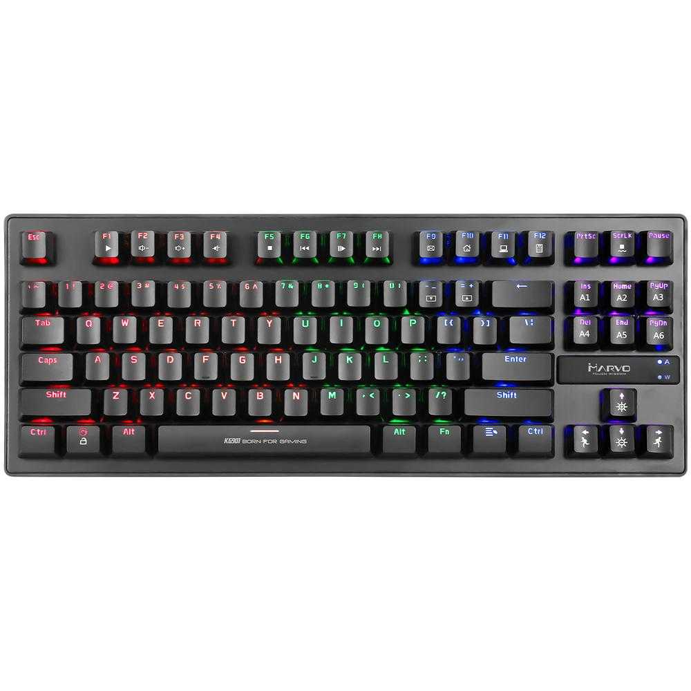 Tastatura gaming mecanica Marvo KG901, Switch-uri albastre, iluminare RGB, Negru