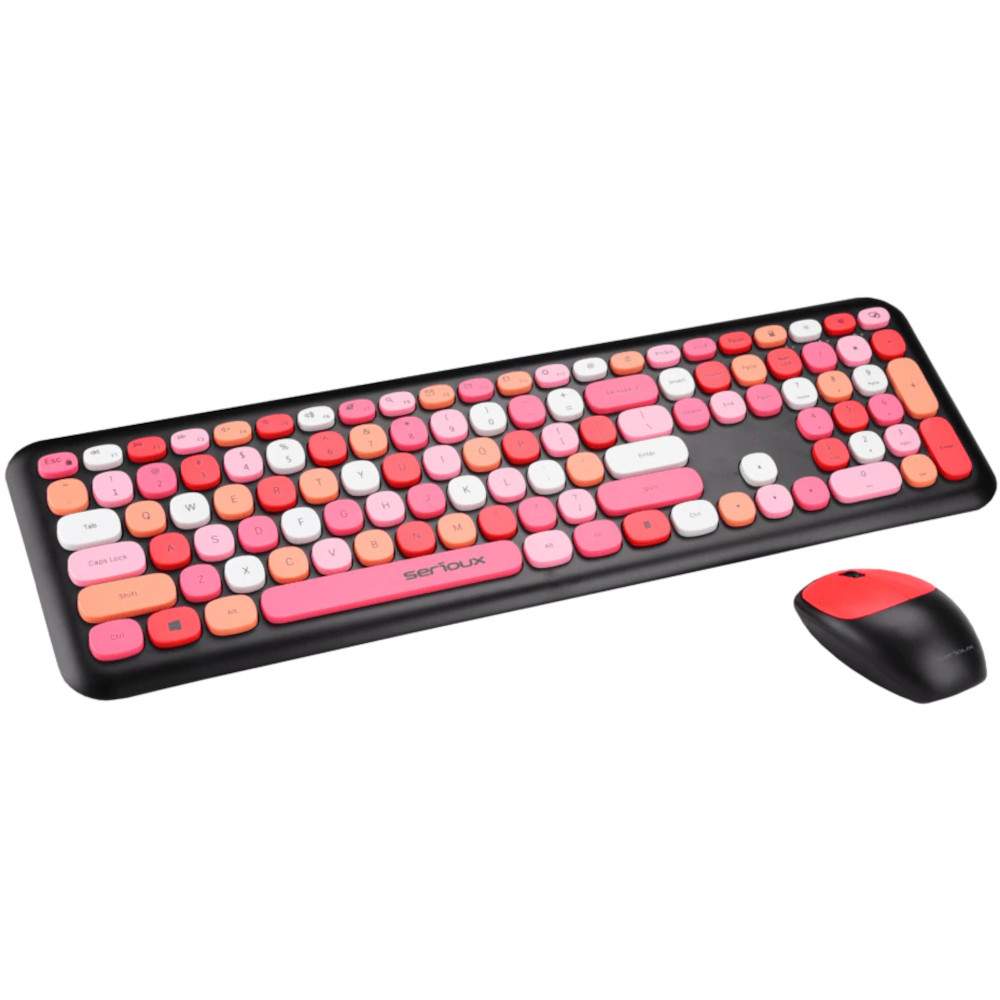 Kit tastatura si mouse wireless Serioux Colorful 9920RD, Rosu