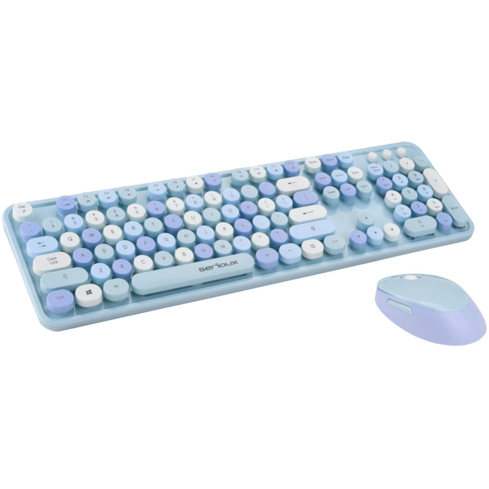 Kit tastatura si mouse wireless Serioux Retro 9900BL, Albastru