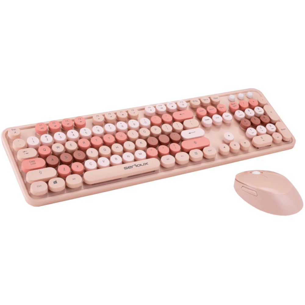 Kit tastatura si mouse wireless Serioux Retro 9900BR, Maro