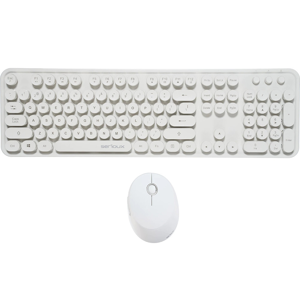 Kit tastatura si mouse wireless Serioux Retro 9910WH, Alb
