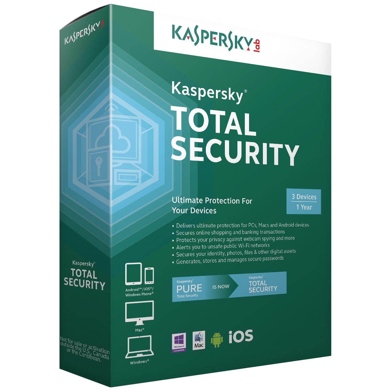 Antivirus Kaspersky Total Security 2015 Nou, 1 An, 3 Utilizatori, Retail