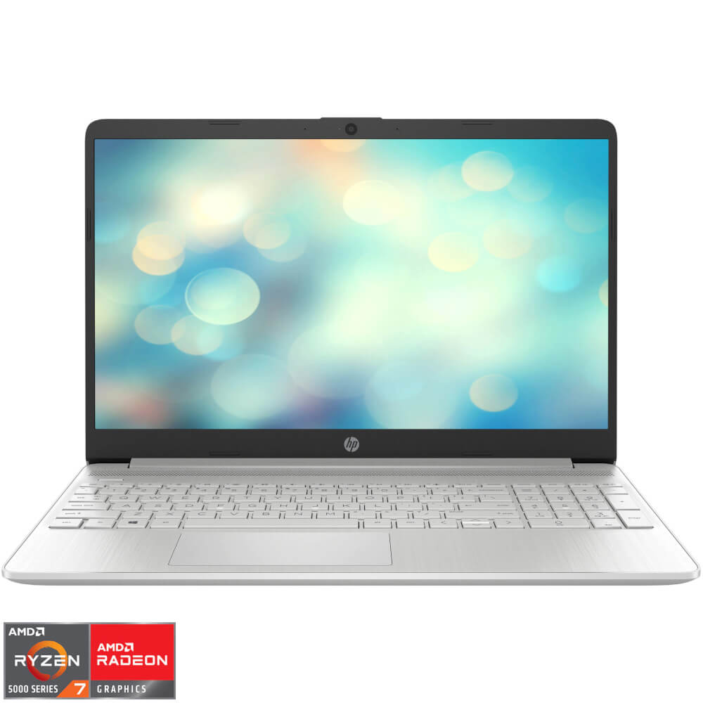  Laptop HP 15s-eq2012nq, 15.6", Full HD, AMD Ryzen 7 5700U, 8GB RAM, 512GB SSD, AMD Radeon Graphics, No OS, Argintiu 