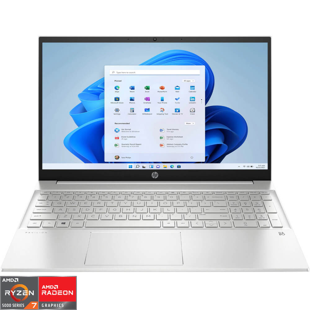 Laptop HP Pavilion 5D5L8EA, 15.6? Touch, Full HD, AMD Ryzen 7 5700U, 8 GB RAM, 512 GB SSD, AMD Radeon Graphics, Windows 11 Home, Natural Silver