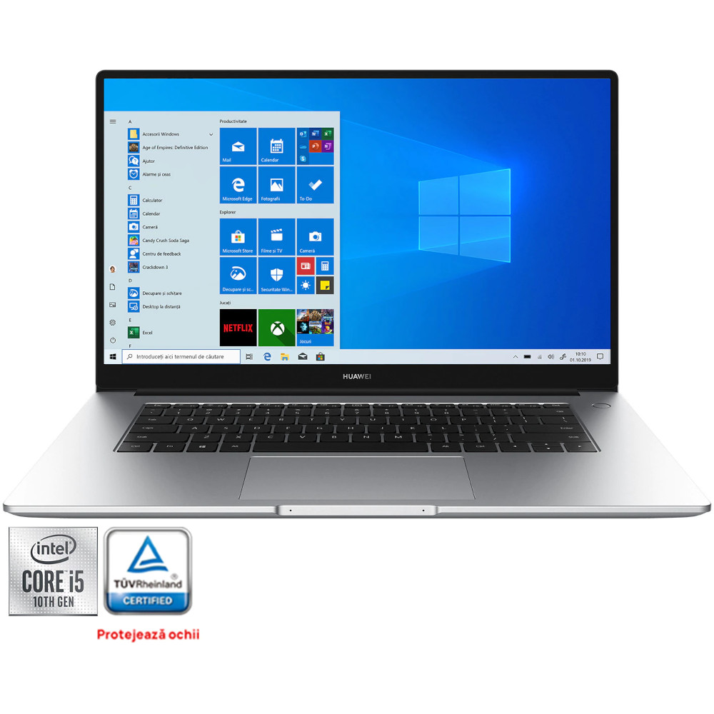  Laptop Huawei MateBook D15, 15.6", Intel Core i5-10210U, Full HD, 8GB, 512GB SSD, Intel UHD Graphics, Windows 10 Home, Silver 