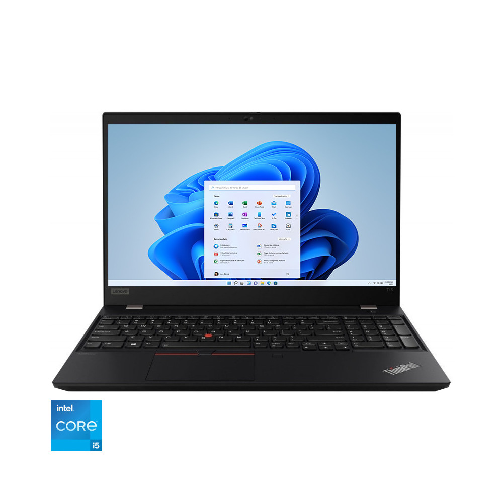 Laptop Lenovo ThinkPad T15 Gen 2 20W400QNRI, 15.6″, Intel Core i5-1135G7, 16 GB RAM, 512 GB SSD, Intel Iris Xe, Windows 11 Pro, Negru