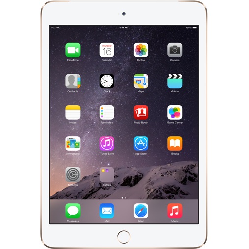  Apple iPad Mini 3, 7.9", 16GB, Dual-Core A7, Gold 