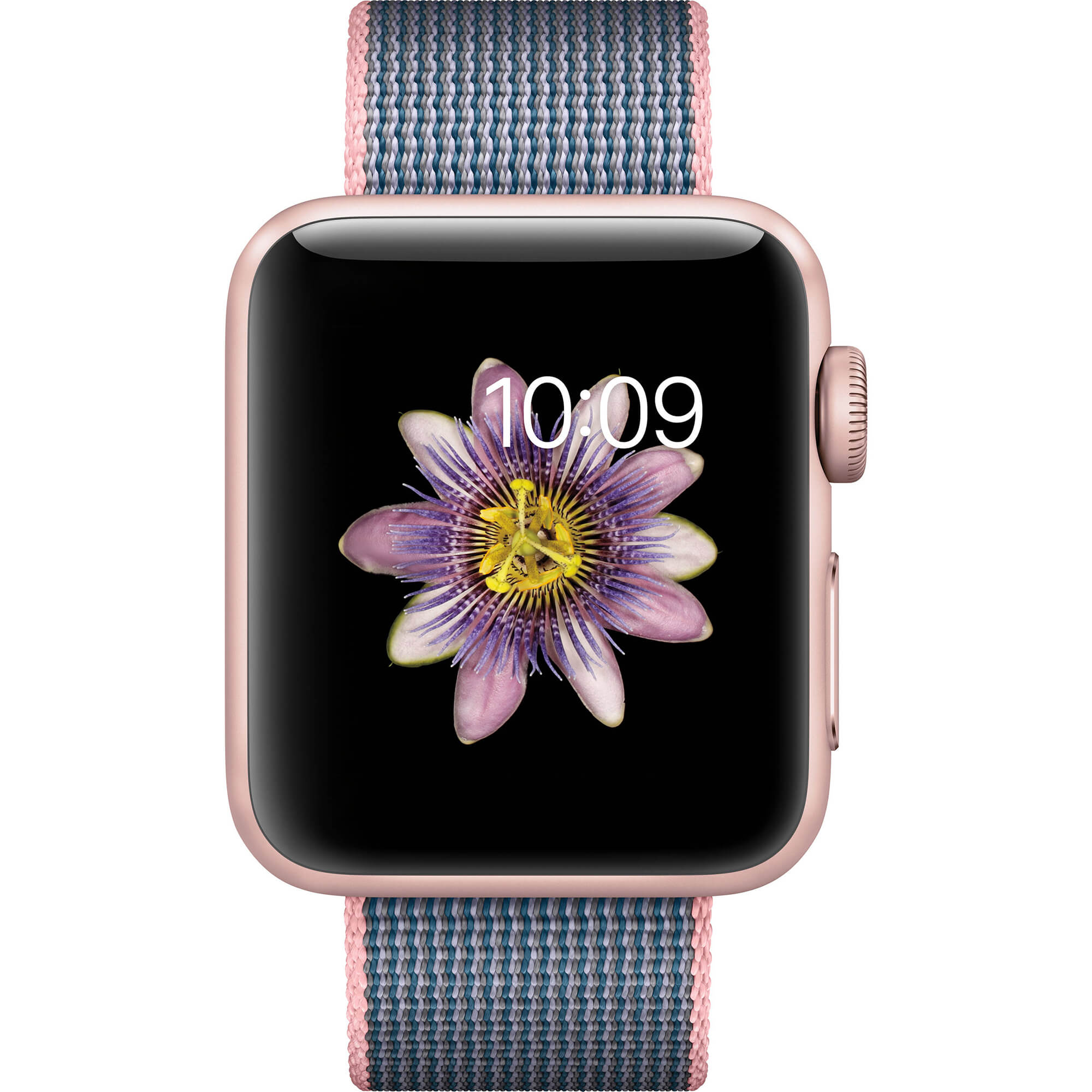  Apple Watch 2 38mm Rose Gold Aluminium Case, Light Pink/Midnight Blue Woven Nylon Band 