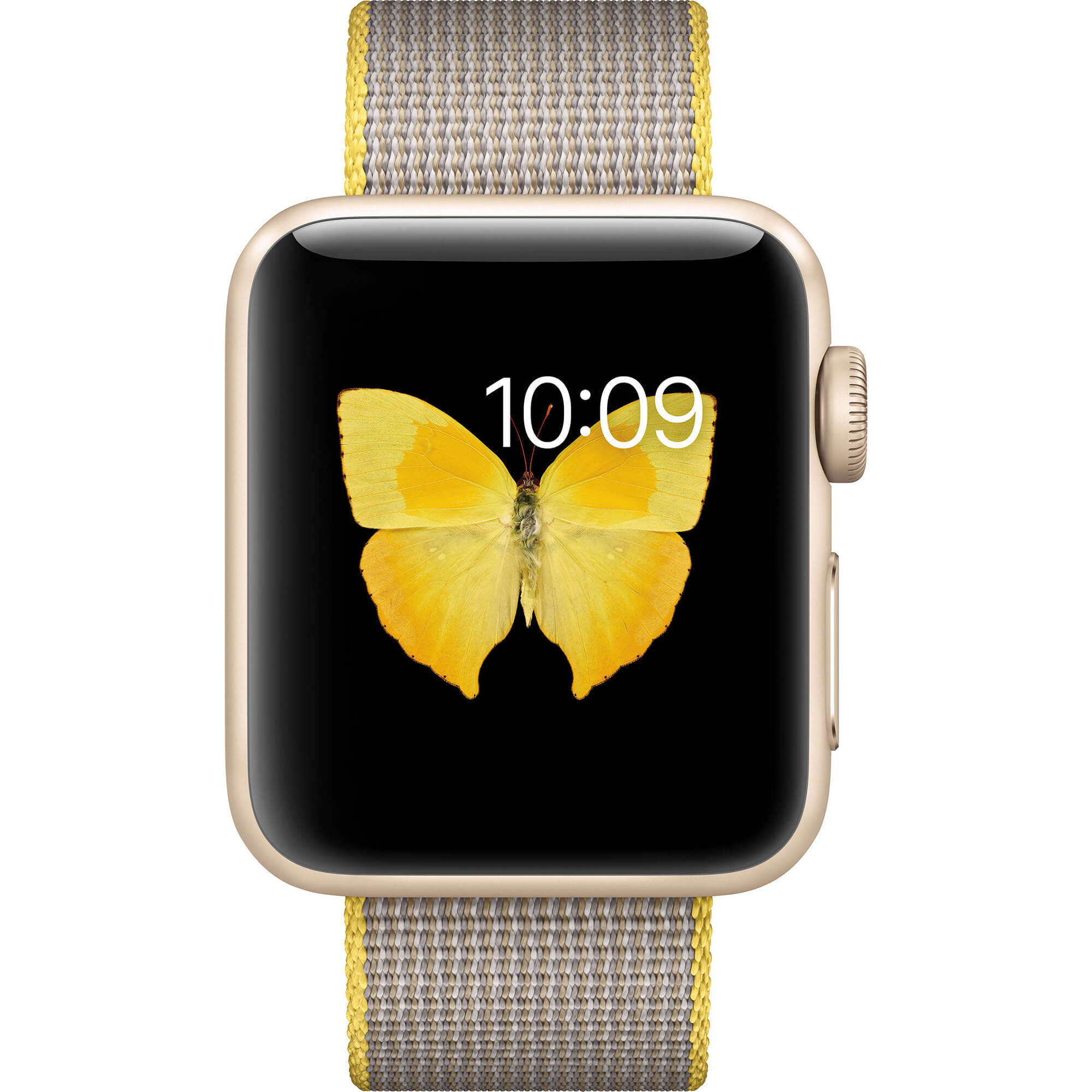  Apple Watch 2 38mm Gold Aluminium Case, Yellow/Light Grey Woven Nylon Band 