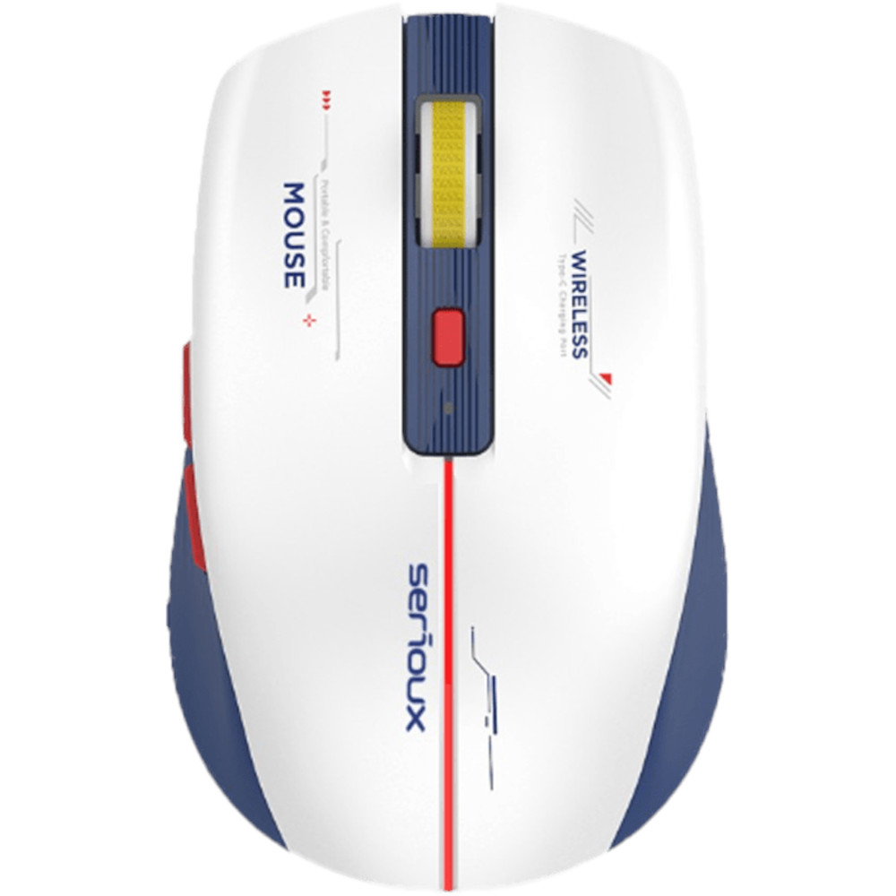 Mouse Serioux Flicker 212, Reincarcabil, Wireless, 1600 DPI, USB C, Alb/Albastru