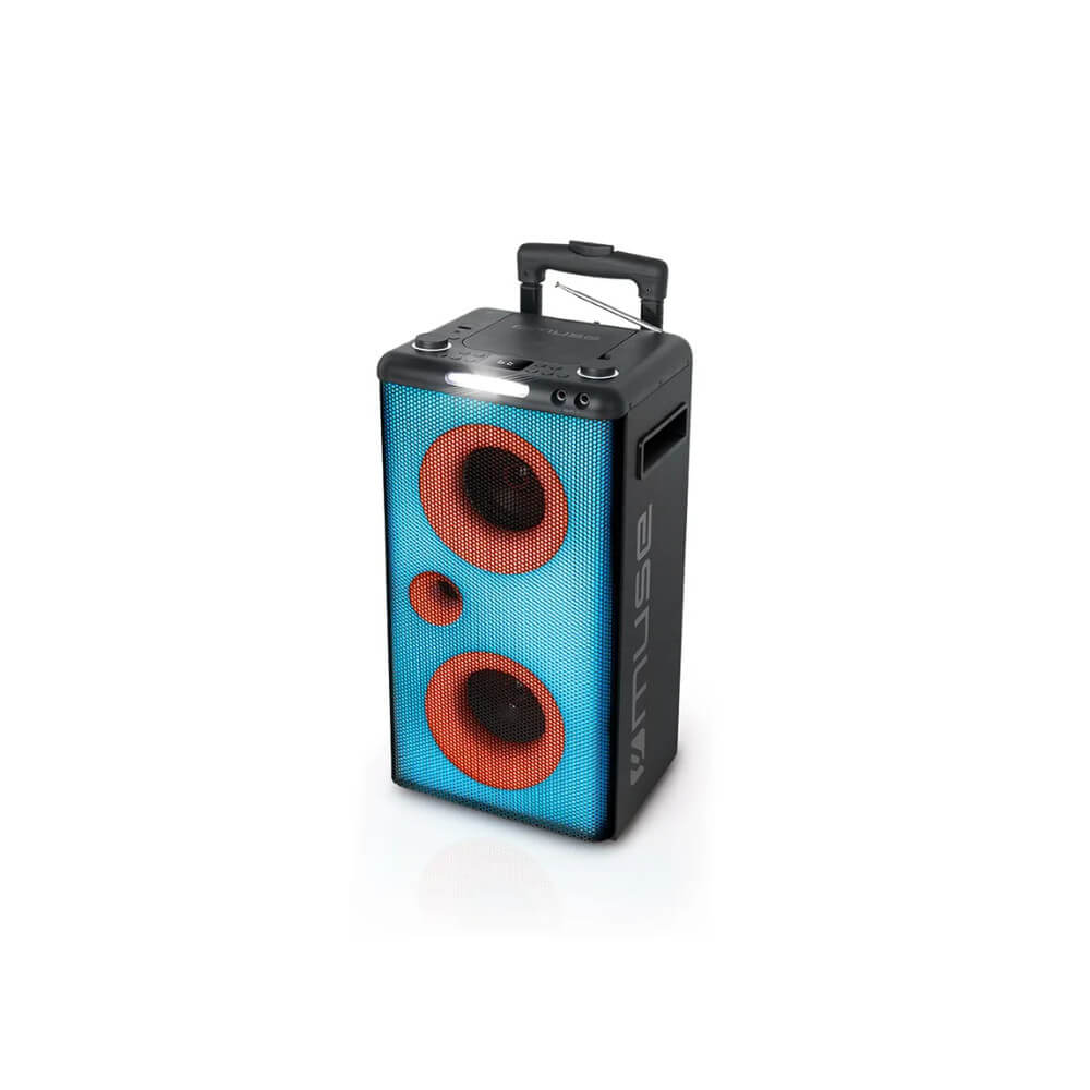 Boxa Bluetooth Party box cu CD MUSE M-1928 DJ, 300 W, Maner telescopic, LED, Microfon cu fir, Negru