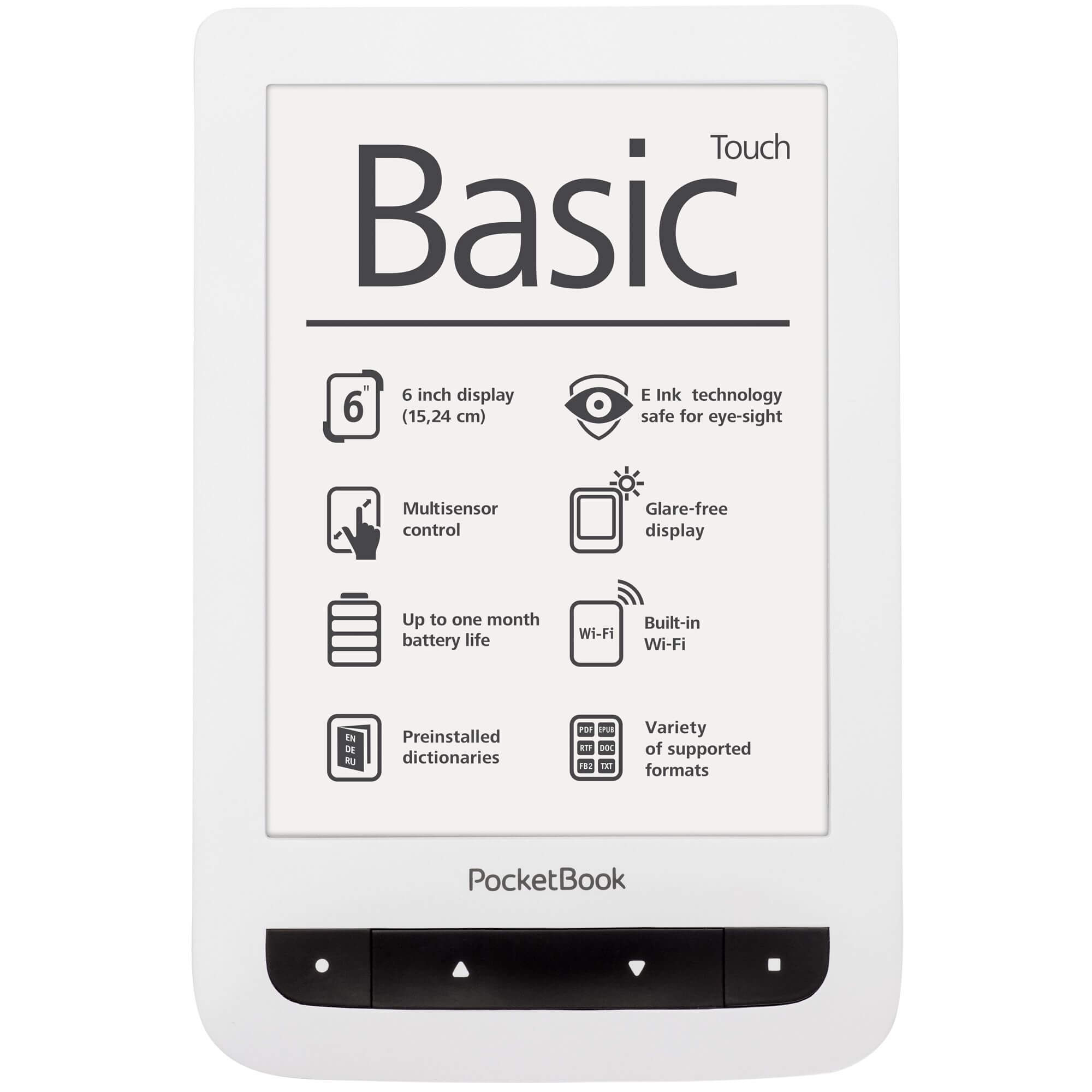  E-Book Reader Pocketbook Basic Touch PB 624, 6 inch, 4GB, Wi-Fi, Alb 