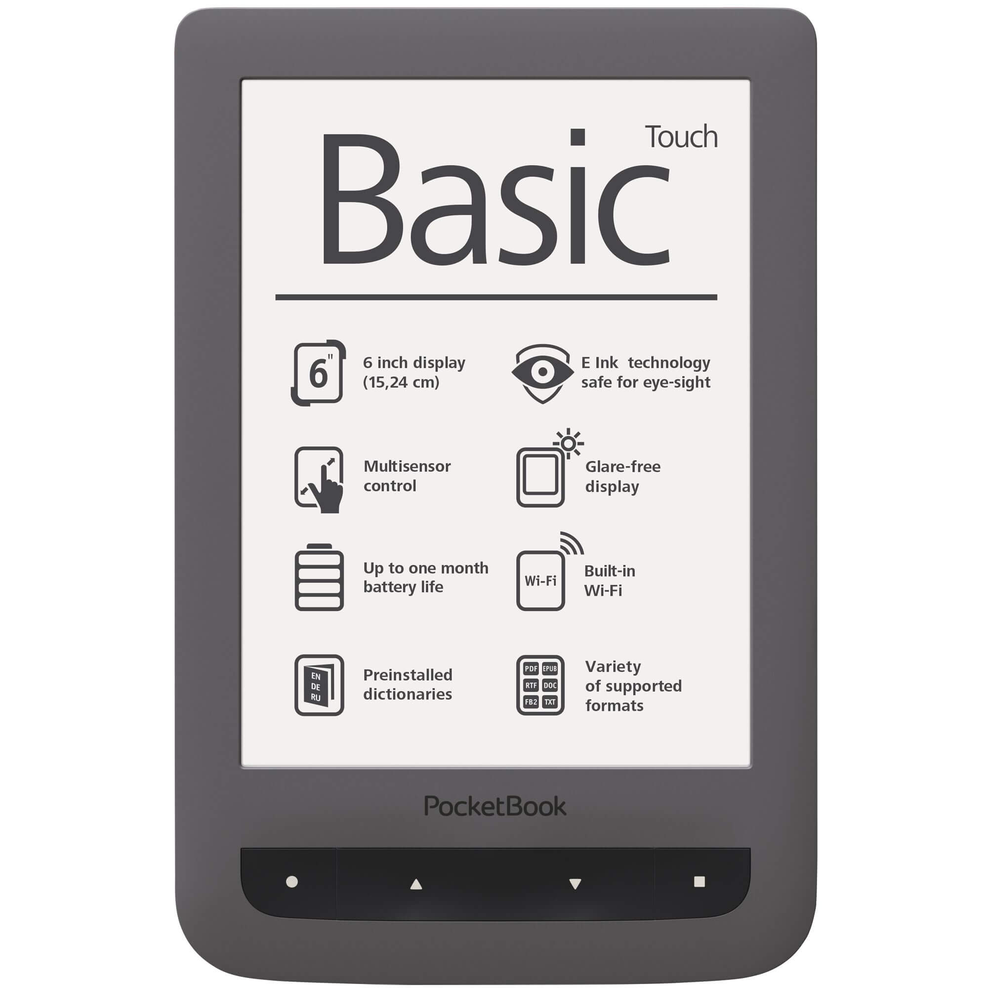  E-Book Reader Pocketbook Basic Touch PB 624, 6 inch, 4GB, Wi-Fi, Gri 